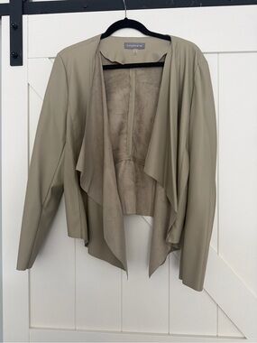 bagatelle Taupe Open-Front Draped Leather Jacket